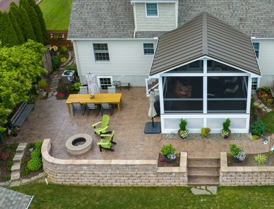 Stamped Concrete Patio with Fire Pit